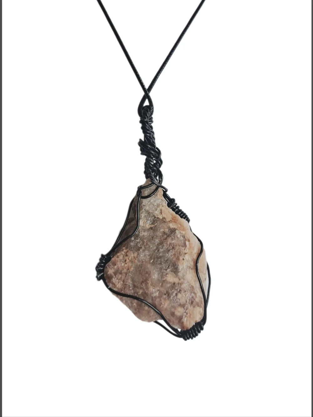 Large Raw Pink Quartz Pendant Statement Necklace w/ Black Leather Cord | NWOT